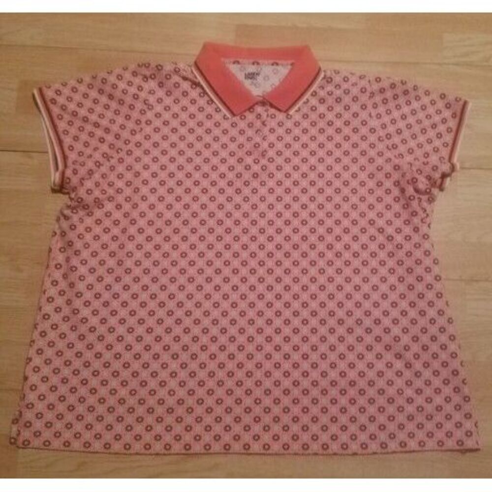 LANDS END Womens 3X Stretch Cotton Polo Geometric Shirt Floral Multicolor